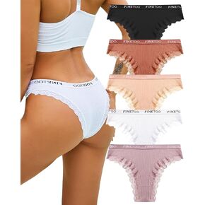FINETOO Cotton Bikini Panties for Women with Lace Edge