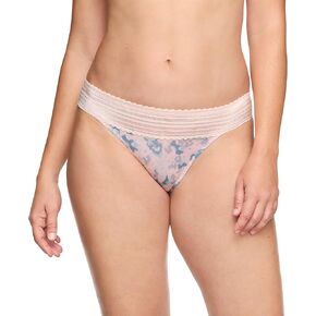Warner's Women's No Pinching No Problems Dig-Free Comfort Waist with Lace Microfiber Bikini 5509, Rosewater Glowing Watercolor, Large