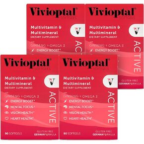 Vivioptal Active ، 90 Softgels (إمدادات سنة واحدة) ، Ginseng & Omega 3 ، Multivitamin & Multimineral ، Free Glaten ، Formula German