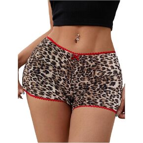 SOLY HUX Women's Y2k Lace Trim Leopard Shorts Drop Waist Skinny Mini Shorts Party Clubwear