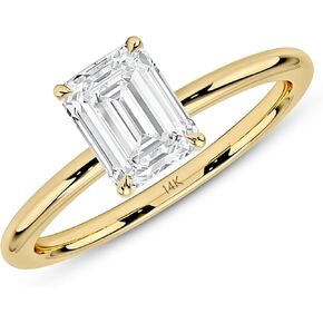 MAX + STONE 1.5 Carat Emerald Shaped Cubic Zirconia Solitaire Engagement Ring for Women | 14k Gold Engagement Ring | Simulated Diamond Ring | Yellow Gold CZ Engagement Ring