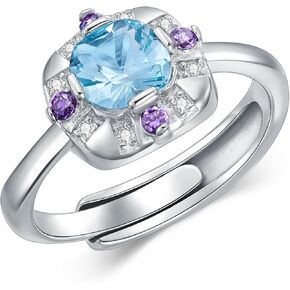 925 Sterling Silver Aquamarine Ring Ringsstone Rings for Women Cushion Cut Gemstone Engagy Rings Channel Set March Birthstone Anniversary Size 7