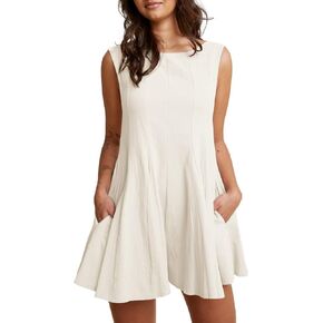 Jeanewpole1 Women's Sleeveless Backless Wide Leg Flowy Romper Short Jumpsuit with Pocket