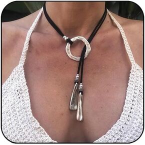 قلادة HTH Boho Choker للنساء بوهيميان طويل الدائرة الجلود القلادة بوهو بوهو الغربية الصيف هدايا المجوهرات