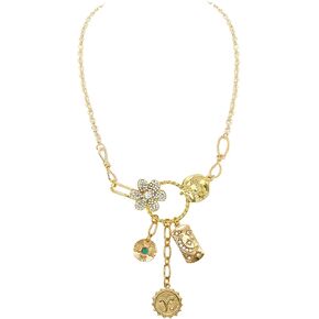 JNF Chunky Layer Heart Charm Necklace for Women Boho Heart Sun Flower Key Coins Charms Necklaces Paperclip Link Chain Necklace Y2K Statement Jewelry
