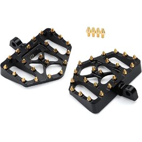 Motorcycle Floorboards Mini MX Foot Pegs Footrest Wide Pedals Spikes for Dyna Fat Bob Touring Road Glide Road King Street Glide Sportster XL 883 Softail Streed Bob Fat Boy Universal (Black Gold)