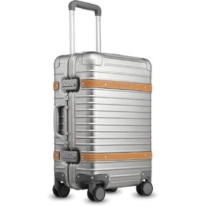 Luggex جميع الألمنيوم تحمل أمتعة مع منفذ USB - أمتعة قذيفة صلبة مع عجلات - يجتمع Retro Tech Travel (حقيبة عتيقة)