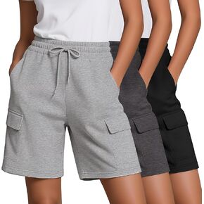 Neer 3 Pack Women's Bermuda Shorts Casual Drawstring Elastic Waist Knee Length Yoga Shorts with Pockets