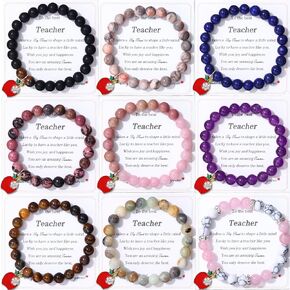 CASDAN 9 Pcs Teacher Appreciation Bracelet for Women Men Natural Stone teacher Bracelet Gifts Apple Pendant Elastic Bead Bracelets With Message Card Teacher Jewelry Gift