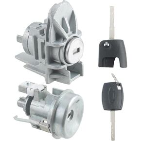 2pcs Ignition Lock Cylinder with Keys Compatible with Ford Fiesta 2011-2019 Durable Metal Ignition Lock Cylinder Switch BE8Z-5421991-B BE8Z-11582-B AE8Z-11582-D, Silver Tone