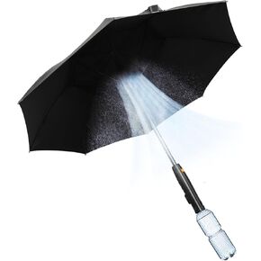 3 in 1 Umbrella Fan,UV Blocking Umbrella with Fan and Mist, 8 Ribs Portable Fan Umbrella with Mister for Outdoor Summer (Black)