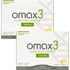 Omax3 Natural Omega 3 Fish Oil Pills 1500 MG EPA DHA - Omega3 Fatty Acid Supplements Muscle & Joint - Gluten Free, Wild Caught, Non GMO, 60-Day Supply Blister Packed (2 Boxes)