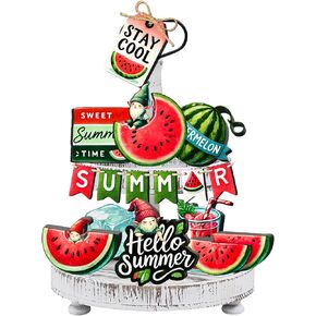 16 Pcs Summer Watermelon Decor - Wooden Farmhouse Tiered Tray Decorations Set, Watermelon Gnome Tiered Tray Decor, Summer Decorations for Home, Room, Table, Party, Kitchen, Office