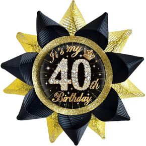 It's My 40th Birthday Buttons Pins Handmade(3.8*3.8inch), Black Gold Funny Grosgrain Ribbon Tinplate Badge for Women or Men 40th Birthday Party Decorations Supplies Ideas Gifts Jokes Favors