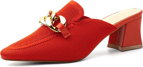 Women's Knit Pointed Toe Chunky Heel Mules, Comfortable Slip-On Sandals for Business and Daily Wear in Kuwait