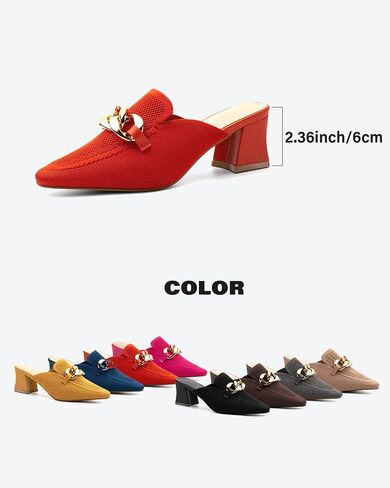 Women's Knit Pointed Toe Chunky Heel Mules, Comfortable Slip-On Sandals for Business and Daily Wear in Kuwait