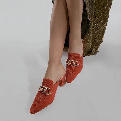 Women's Knit Pointed Toe Chunky Heel Mules, Comfortable Slip-On Sandals for Business and Daily Wear in Kuwait
