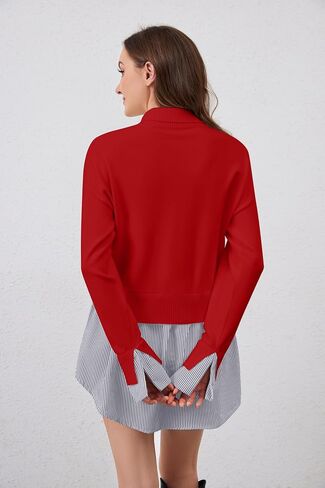 Missactiver Women Slit Turtleneck Patchwork Sweater 2 في 1 أزرار لأسفل سحب سترة متماسكة قميص HEL غير المتماثل أعلى in Kuwait
