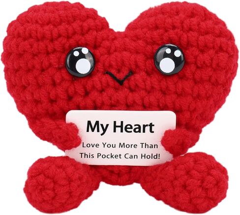 Gifts for Him Her Boyfriend Girlfriend Pocket Hug Heart with Positive Emotional Card Handmade Crochet Heart Doll for Valentine Boyfriend Girlfriend Couples (HeartShape-Red) in Saudi Arabia
