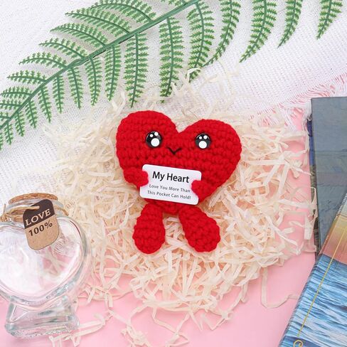 Gifts for Him Her Boyfriend Girlfriend Pocket Hug Heart with Positive Emotional Card Handmade Crochet Heart Doll for Valentine Boyfriend Girlfriend Couples (HeartShape-Red) in Saudi Arabia