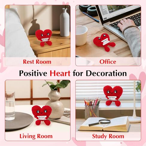 Gifts for Him Her Boyfriend Girlfriend Pocket Hug Heart with Positive Emotional Card Handmade Crochet Heart Doll for Valentine Boyfriend Girlfriend Couples (HeartShape-Red) in Saudi Arabia