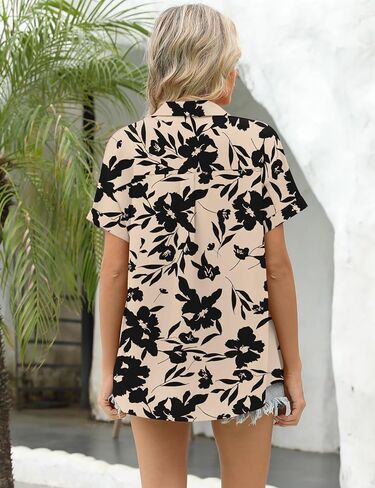 LOMON Women's Summer Hawaiian Shirts Floral Short Sleeve Button Down Shirts Hawaii Tropical Beach Tops Outfits in Saudi Arabia