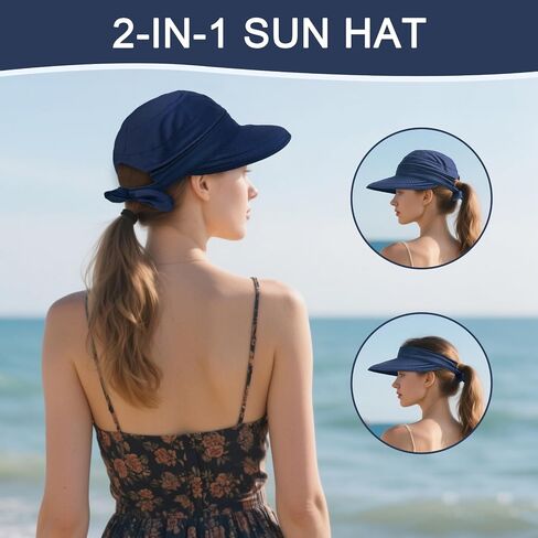 Durio Sun Hat for Women UV Protection Visor Hats Wide Brim Sun Hats Ponytail for Summer Beach Tennis Golf Garden in Saudi Arabia