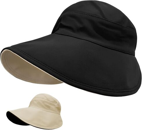 Sun Hats for Womens Wide Brim UV Protection Fishing Hats Packable Reversible Hollow Top Sun Hat for Women onytail Black in Saudi Arabia