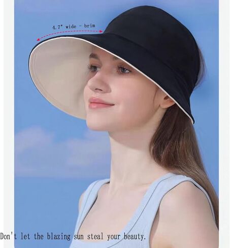 Sun Hats for Womens Wide Brim UV Protection Fishing Hats Packable Reversible Hollow Top Sun Hat for Women onytail Black in Saudi Arabia