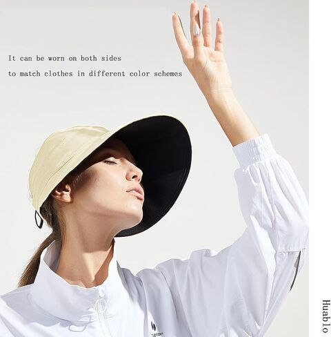 Sun Hats for Womens Wide Brim UV Protection Fishing Hats Packable Reversible Hollow Top Sun Hat for Women onytail Black in Saudi Arabia