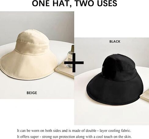 Sun Hats for Womens Wide Brim UV Protection Fishing Hats Packable Reversible Hollow Top Sun Hat for Women onytail Black in Saudi Arabia