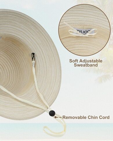 Zyliood XXL Kettle Brim Sun Hats للنساء ، وقبعة صيف قش كبيرة الحجم مع Wind Lanyard ، UPF50+ قبعة السفر الشاطئية in Kuwait