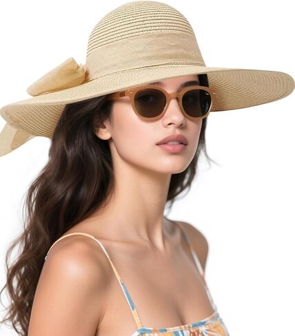 Beach Sun Hats Straw Hat for Women, Summer Wide Brim Hats for Women UV Protection UPF 80+, Womens Travel Foldable Sun Hat in Saudi Arabia