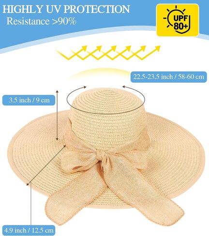 Beach Sun Hats Straw Hat for Women, Summer Wide Brim Hats for Women UV Protection UPF 80+, Womens Travel Foldable Sun Hat in Saudi Arabia