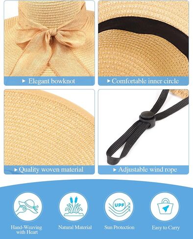 Beach Sun Hats Straw Hat for Women, Summer Wide Brim Hats for Women UV Protection UPF 80+, Womens Travel Foldable Sun Hat in Saudi Arabia