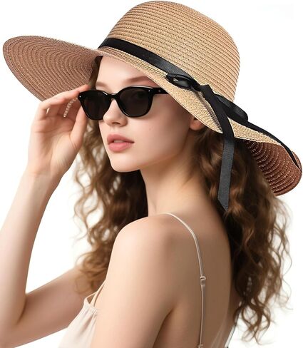Beach Sun Hats Straw Hat for Women, Summer Wide Brim Hats for Women UV Protection UPF 80+, Womens Travel Foldable Sun Hat in Saudi Arabia
