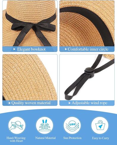 Beach Sun Hats Straw Hat for Women, Summer Wide Brim Hats for Women UV Protection UPF 80+, Womens Travel Foldable Sun Hat in Saudi Arabia