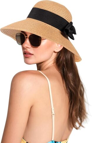 Beach Sun Hats Straw Hat for Women, Summer Wide Brim Hats for Women UV Protection UPF 80+, Womens Travel Foldable Sun Hat in Saudi Arabia