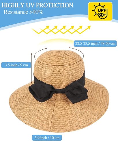 Beach Sun Hats Straw Hat for Women, Summer Wide Brim Hats for Women UV Protection UPF 80+, Womens Travel Foldable Sun Hat in Saudi Arabia