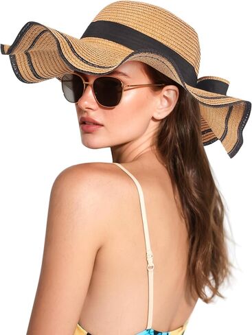 Beach Sun Hats Straw Hat for Women, Summer Wide Brim Hats for Women UV Protection UPF 80+, Womens Travel Foldable Sun Hat in Kuwait