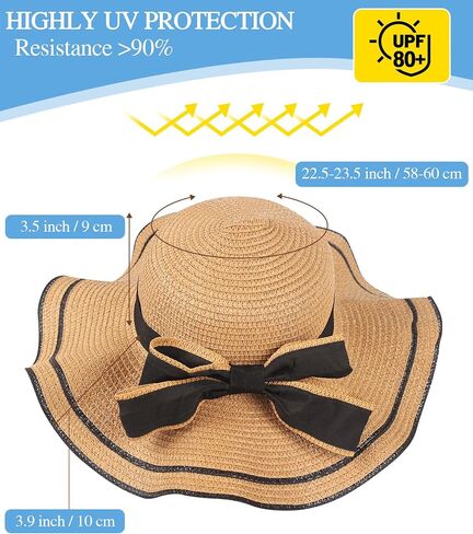 Beach Sun Hats Straw Hat for Women, Summer Wide Brim Hats for Women UV Protection UPF 80+, Womens Travel Foldable Sun Hat in Kuwait