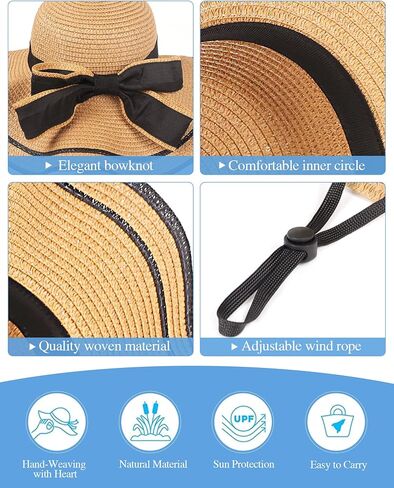 Beach Sun Hats Straw Hat for Women, Summer Wide Brim Hats for Women UV Protection UPF 80+, Womens Travel Foldable Sun Hat in Kuwait