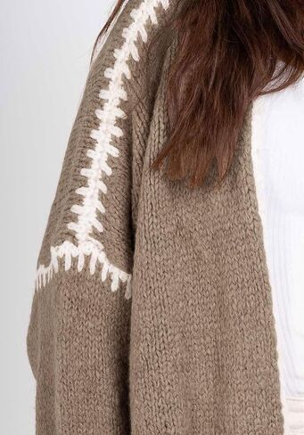 chouyatou Women Fall Open Front Color Block Cardigan Sweater Casual Striped Chunky Knit Oversized Cardigan in Saudi Arabia