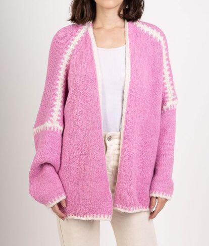 chouyatou Women Fall Open Front Color Block Cardigan Sweater Casual Striped Chunky Knit Oversized Cardigan in Saudi Arabia