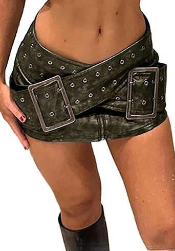 Molisry Women Cargo Skirt Bucked Belt Low Weist Slim Fit Mini Skirt Sexy Cargo Jean Skirt Club Party in Kuwait