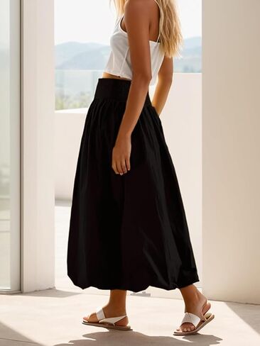 PDLCVD Summer Y2k Bubble Maxi Skirt for Women Casual Elastic Waist A Line Long SkirtRuffle Midi Skirt Sundress in Kuwait