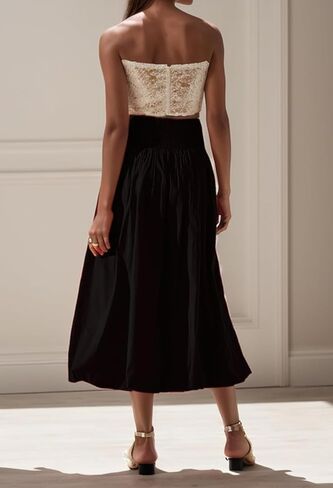 PDLCVD Summer Y2k Bubble Maxi Skirt for Women Casual Elastic Waist A Line Long SkirtRuffle Midi Skirt Sundress in Kuwait