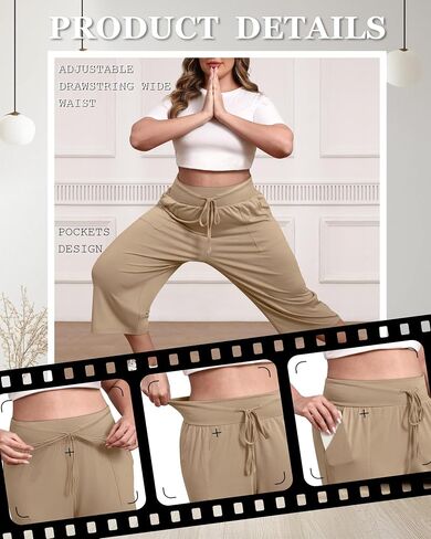 3 Pack Women's Plus Size Capri Pants, Cotton Drawstring Capris Sweatpants Casual Summer Cropped Pants with Pockets in Saudi Arabia