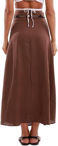 Amazhiyu Women's 100% Linen A-line Maxi Skirt with Matching Belt Summer Casual in Saudi Arabia