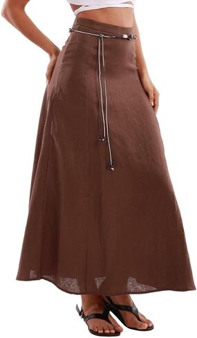 Amazhiyu Women's 100% Linen A-line Maxi Skirt with Matching Belt Summer Casual in Saudi Arabia